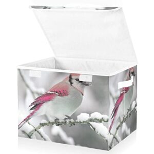 WELLDAY Winter Birds Snow Branch Storage Baskets Foldable Cube Storage Bin with Lids and Handle, 16.5x12.6x11.8 In Storage Boxes for Toys, Shelves, Closet, Bedroom, Nursery