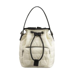 bucket bag puffer tote bag fashion quilted crossbody bag for women puffy purse messenger handbags down padded shoulder bag (white)