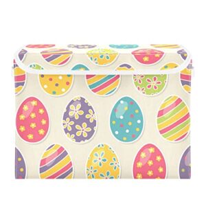 wellday easter doodle colorful eggs storage baskets foldable cube storage bin with lids and handle, 16.5×12.6×11.8 in storage boxes for toys, shelves, closet, bedroom, nursery