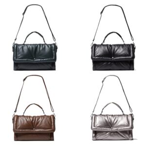 hacodan puffer tote bag quilted crossbody bag for women trendy puffy purse messenger handbags down padded shoulder bag (dark grey)
