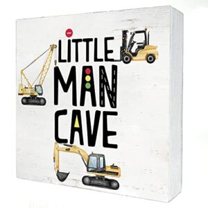 construction nursery little man cave wood box sign construction truck transportation vehicle wooden box sign plaque for wall desk home boys room decoration