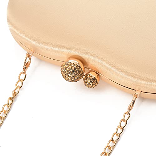 Classic Satin Evening Clutch Bag with Elegant Rhinestone Embellished for Formal Occasion Wedding Bridal Graduation Party (Gold)