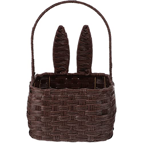 LUOZZY Easter Bunny Basket Handled Rattan Woven Rabbit Basket Hand Woven Storage Basket Home Supply - Brown