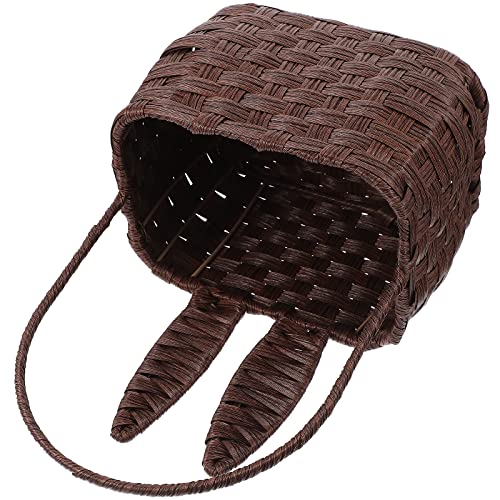 LUOZZY Easter Bunny Basket Handled Rattan Woven Rabbit Basket Hand Woven Storage Basket Home Supply - Brown