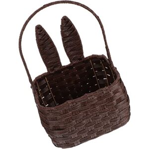 LUOZZY Easter Bunny Basket Handled Rattan Woven Rabbit Basket Hand Woven Storage Basket Home Supply - Brown