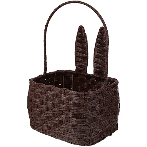 LUOZZY Easter Bunny Basket Handled Rattan Woven Rabbit Basket Hand Woven Storage Basket Home Supply - Brown