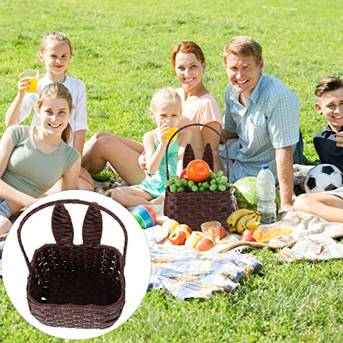 LUOZZY Easter Bunny Basket Handled Rattan Woven Rabbit Basket Hand Woven Storage Basket Home Supply - Brown