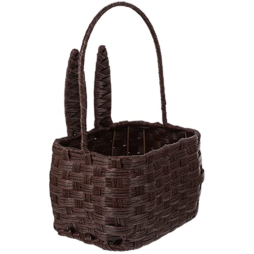 LUOZZY Easter Bunny Basket Handled Rattan Woven Rabbit Basket Hand Woven Storage Basket Home Supply - Brown