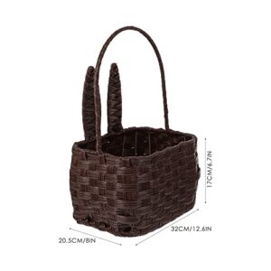 LUOZZY Easter Bunny Basket Handled Rattan Woven Rabbit Basket Hand Woven Storage Basket Home Supply - Brown