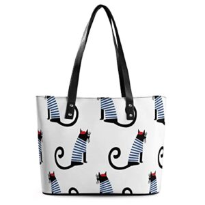 womens handbag french parisian cat pattern leather tote bag top handle satchel bags for lady