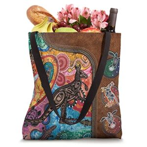 Kangaroo Aboriginal Australian-Leather-Zipper Art Tote Bag