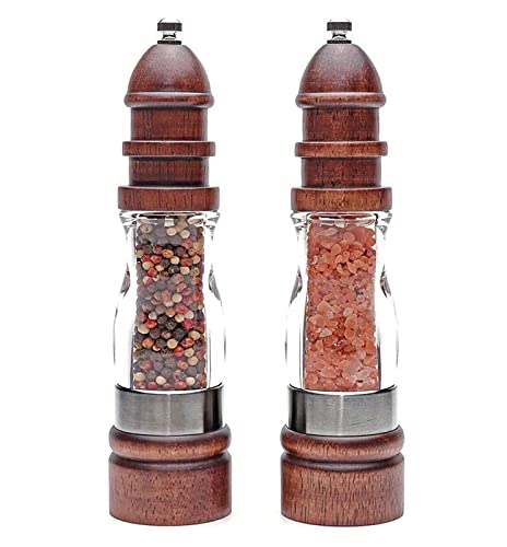 JGATW Pepper Grinder Salt and Pepper Shakers ，Adjustable Coarseness，Wood and Acrylic Salt and Pepper Grinder Set Pepper Salt Grinder (Color : 2pc, Size : 22 * 5.5cm)