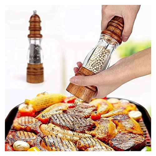 JGATW Pepper Grinder Salt and Pepper Shakers ，Adjustable Coarseness，Wood and Acrylic Salt and Pepper Grinder Set Pepper Salt Grinder (Color : 2pc, Size : 22 * 5.5cm)