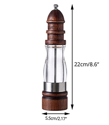 JGATW Pepper Grinder Salt and Pepper Shakers ，Adjustable Coarseness，Wood and Acrylic Salt and Pepper Grinder Set Pepper Salt Grinder (Color : 2pc, Size : 22 * 5.5cm)