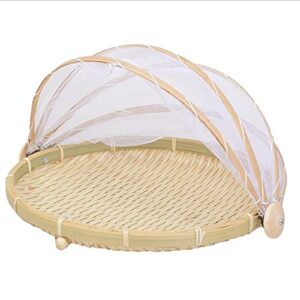 bauhus round bamboo serving food tent basket picnic basket fruit basket with net cover insect proof, s