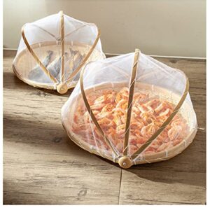 BAUHUS Round Bamboo Serving Food Tent Basket Picnic Basket Fruit Basket with net Cover Insect Proof, S