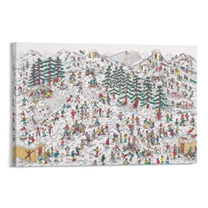 wheres waldo ski slopes wally handford children artwork poster painting print on canvas bedroom wall -yangting 24x36inch(60x90cm)