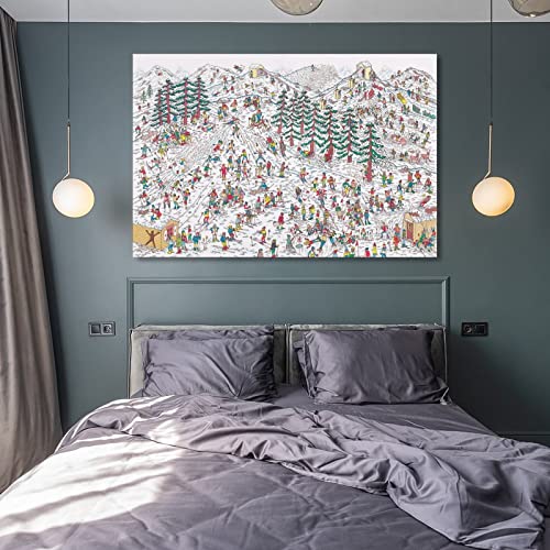 Wheres Waldo Ski Slopes Wally Handford Children Artwork Poster Painting Print on Canvas Bedroom Wall -YangTing 24x36inch(60x90cm)