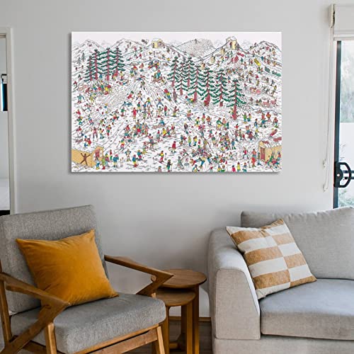 Wheres Waldo Ski Slopes Wally Handford Children Artwork Poster Painting Print on Canvas Bedroom Wall -YangTing 24x36inch(60x90cm)