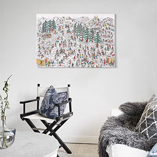 Wheres Waldo Ski Slopes Wally Handford Children Artwork Poster Painting Print on Canvas Bedroom Wall -YangTing 24x36inch(60x90cm)