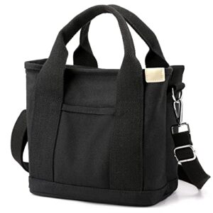 small cute canvas tote crossbody shoulder bag w/multiple pockets mini casual satchel hobo handbag messenger purse for women(black#820)