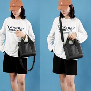 Small Cute Canvas Tote Crossbody Shoulder Bag W/Multiple Pockets Mini Casual Satchel Hobo Handbag Messenger Purse for Women(Black#820)
