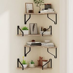 molyhom wood floating corner shelves, wall shelves for bedroom, 4 sets of wall mounted shelf.
