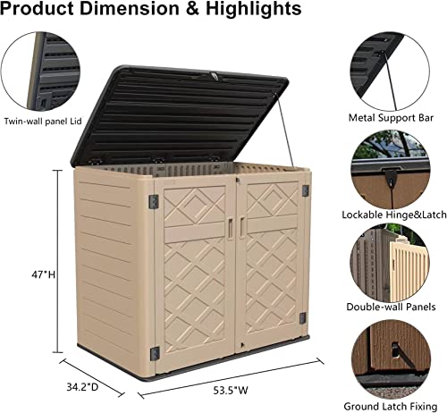 HOMSPARK Horizontal Storage Shed Weather Resistance, Multi-Purpose Outdoor Storage Box for Backyards and Patios, 38 Cubic Feet Capacity for Bike, Lawnmower, Trash Cans, Patio Accessories(Brown)