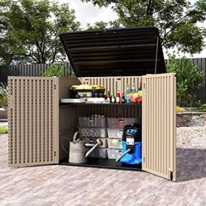 HOMSPARK Horizontal Storage Shed Weather Resistance, Multi-Purpose Outdoor Storage Box for Backyards and Patios, 38 Cubic Feet Capacity for Bike, Lawnmower, Trash Cans, Patio Accessories(Brown)