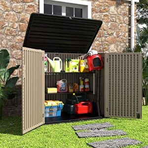 HOMSPARK Horizontal Storage Shed Weather Resistance, Multi-Purpose Outdoor Storage Box for Backyards and Patios, 38 Cubic Feet Capacity for Bike, Lawnmower, Trash Cans, Patio Accessories(Brown)