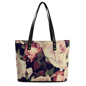 womens handbag roses floral pattern leather tote bag top handle satchel bags for lady