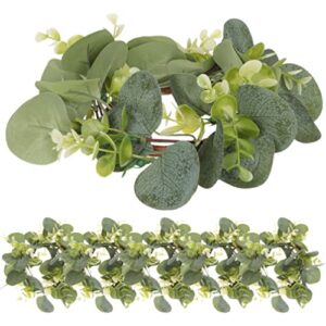 toddmomy 6pcs artificial eucalyptus leaf wreaths round greenery garland candle rings layout hanging wreath decoration for home front door farmhouse