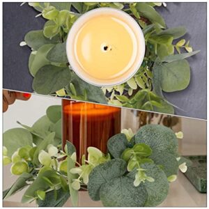 Toddmomy 6pcs Artificial Eucalyptus Leaf Wreaths Round Greenery Garland Candle Rings Layout Hanging Wreath Decoration for Home Front Door Farmhouse