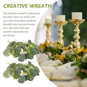 Toddmomy 6pcs Artificial Eucalyptus Leaf Wreaths Round Greenery Garland Candle Rings Layout Hanging Wreath Decoration for Home Front Door Farmhouse