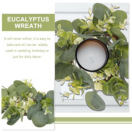 Toddmomy 6pcs Artificial Eucalyptus Leaf Wreaths Round Greenery Garland Candle Rings Layout Hanging Wreath Decoration for Home Front Door Farmhouse