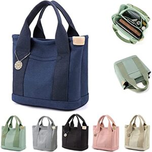 calendarm japanese handmade large capacity multi-pocket handbag, canvas tote bag with pockets, women fashion handbag (dark blue)