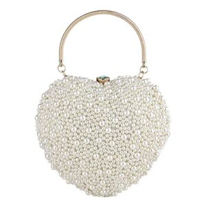 uonifans womens heart shaped evening clutch bag artificial pearl purse handbag for wedding party prom (beige)