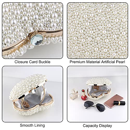 UONIFANS Womens Heart Shaped Evening Clutch Bag Artificial Pearl Purse Handbag for Wedding Party Prom (Beige)