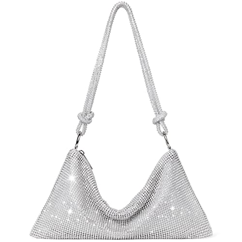 BOSTANTEN Rhinestone Purse Sparkly Bag Silver Diamond Purses for Women Upgrade Evening Prom Rhinestone Handbag Hobo Bag