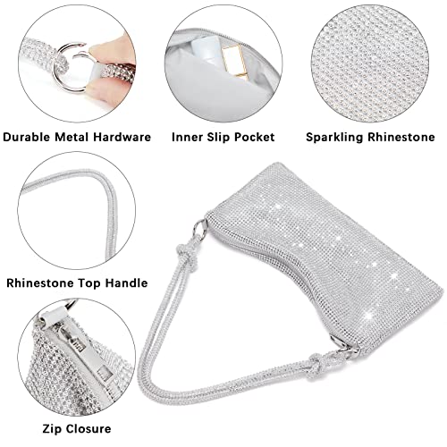 BOSTANTEN Rhinestone Purse Sparkly Bag Silver Diamond Purses for Women Upgrade Evening Prom Rhinestone Handbag Hobo Bag