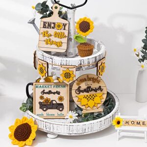 sunflower decor | sunflower gifts for women | farmhouse sunflower kitchen tiered tray decor | spring decorations for home | sunflower wooden signs | handmade crochet