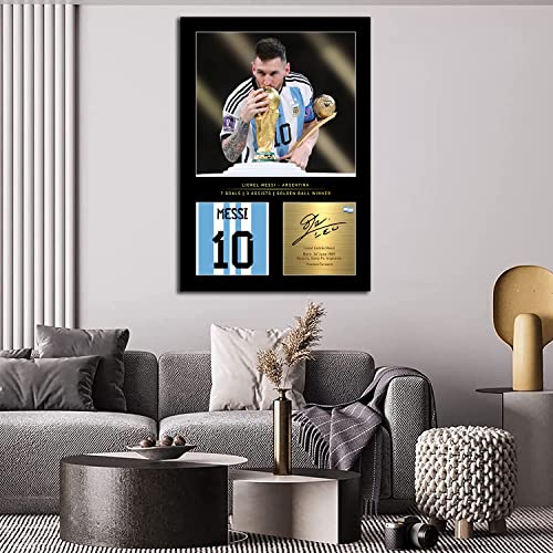 Lionel Messi Poster Soccer Superstar Poster 2022 Argentina World Cup Champion Canvas Wall Art Print for Fans Gift (B,16x24inch-Canvas)