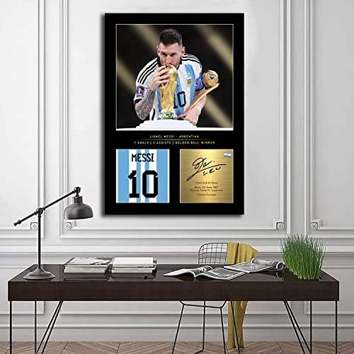 Lionel Messi Poster Soccer Superstar Poster 2022 Argentina World Cup Champion Canvas Wall Art Print for Fans Gift (B,16x24inch-Canvas)