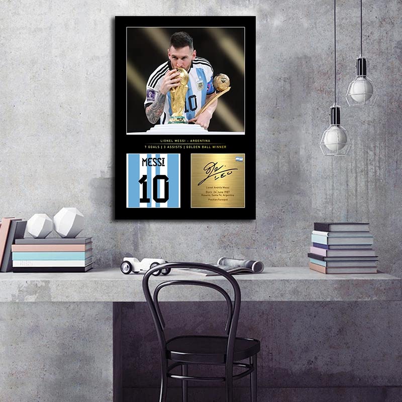 Lionel Messi Poster Soccer Superstar Poster 2022 Argentina World Cup Champion Canvas Wall Art Print for Fans Gift (B,16x24inch-Canvas)