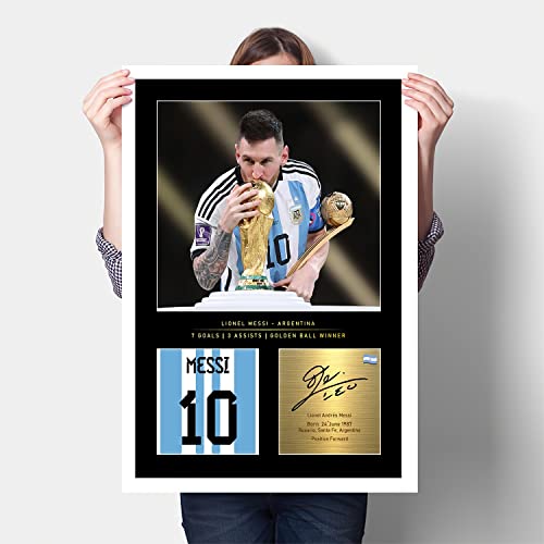 Lionel Messi Poster Soccer Superstar Poster 2022 Argentina World Cup Champion Canvas Wall Art Print for Fans Gift (B,16x24inch-Canvas)