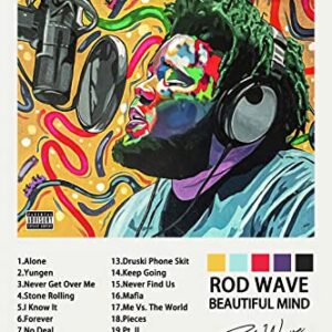 BABEJ Rod Wave Poster Beautiful Mind Album Poster 90s Canvas Wall Art Room Aesthetic Decor Posters 12x18inch(30x45cm)