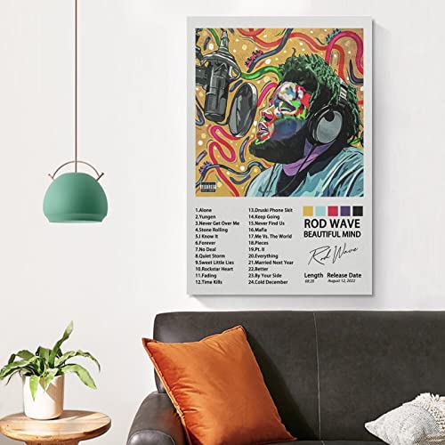 BABEJ Rod Wave Poster Beautiful Mind Album Poster 90s Canvas Wall Art Room Aesthetic Decor Posters 12x18inch(30x45cm)