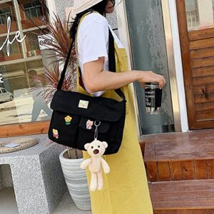 Tote Bag for Women Canvas Hobo Bag Cute Messenger Bag Shoulder Bag Large Kwaii Crossbody Bag with Pins and Pendant