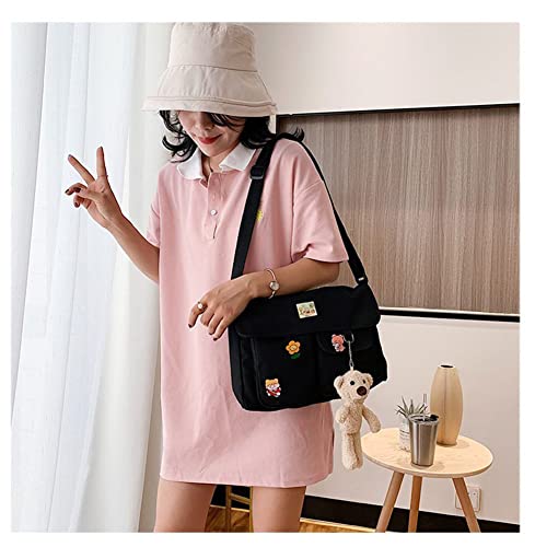 Tote Bag for Women Canvas Hobo Bag Cute Messenger Bag Shoulder Bag Large Kwaii Crossbody Bag with Pins and Pendant