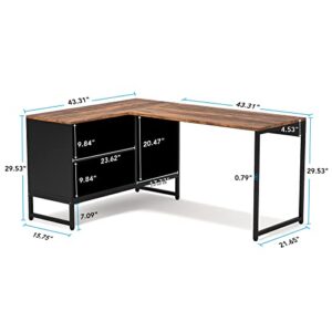 Tribesigns L Shaped Desk with Storage Cabinet, 59 inch Large L-Shaped Office Desks, PC Desks with Heavy-Duty Metal Frame Rustic Brown Black